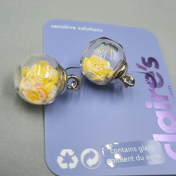 Claire's Happy Face Graffiti Ball Sensitive Solutions Dangle Earrings - Picture 2 of 4